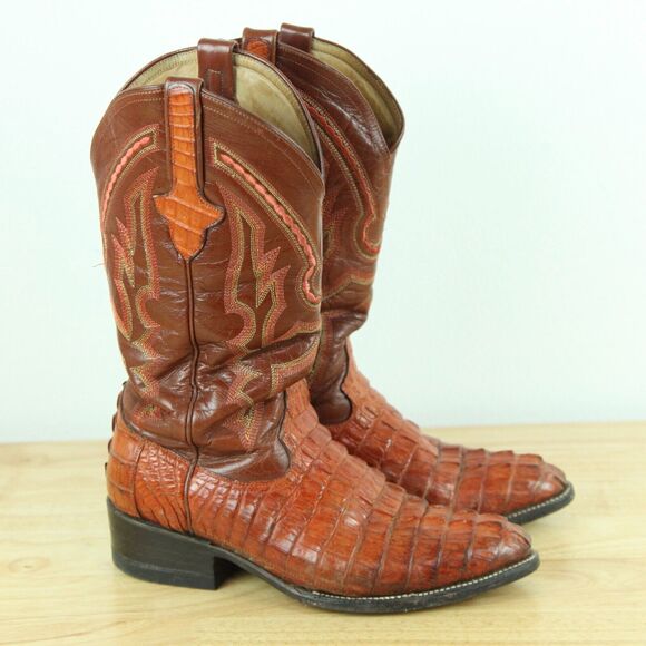 Caiman Leather Men's Cowboy Boots 8 1/2D Trinity River Brown Western Exotic